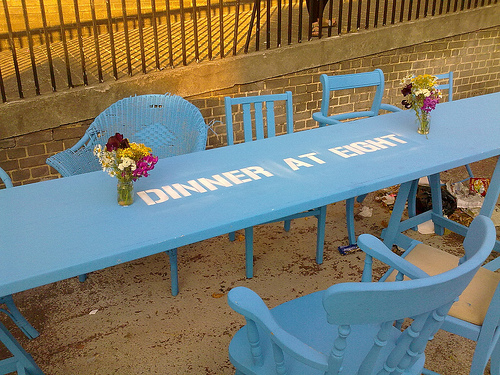 Blue dinner table
