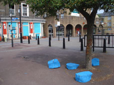 Blue tree stump seats