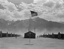 Manzanar with American flag